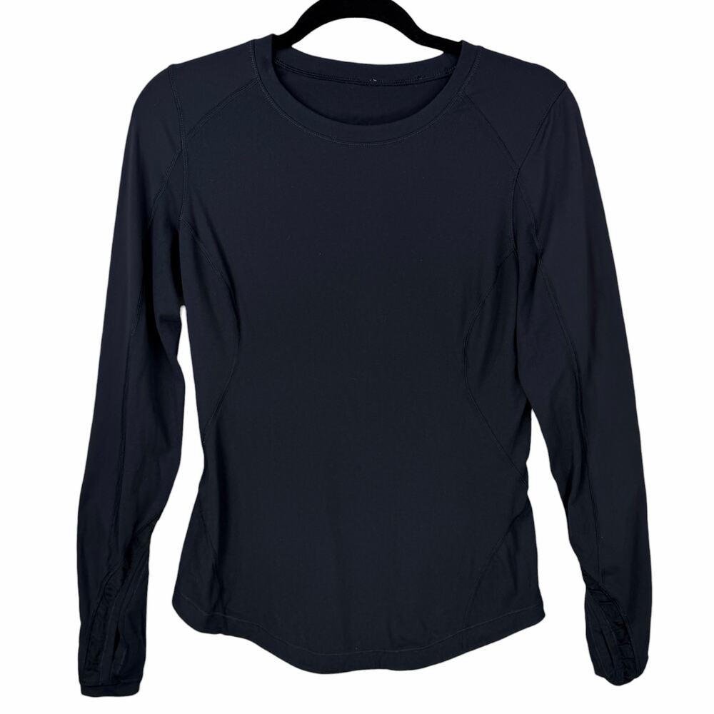 Lululemon Run Reflect Long Sleeve Top Womens 8 Black Rulu Thumbholes Running